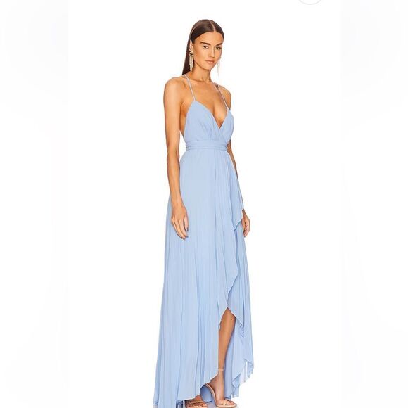 Michael Costello X Revolve Ale Gown light blue pleated maxi wedding sz S $258 - Picture 3 of 14